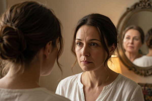 Женщина смотрит в зеркало и видит черты матери, мамины сценарии во взрослой жизни